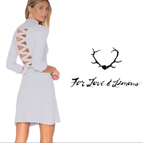 For Love and Lemons Knitz Simone Laced Back Sweater Mini Dress Blue XS - Picture 12 of 13